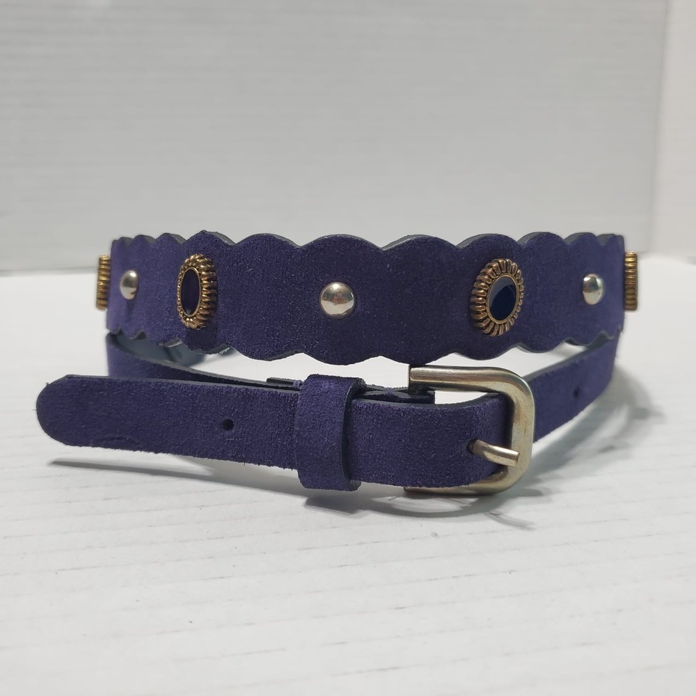 Vintage Punto Fibbia Purple‎ Suede Belt with Scalloped Edges & Brass Accents